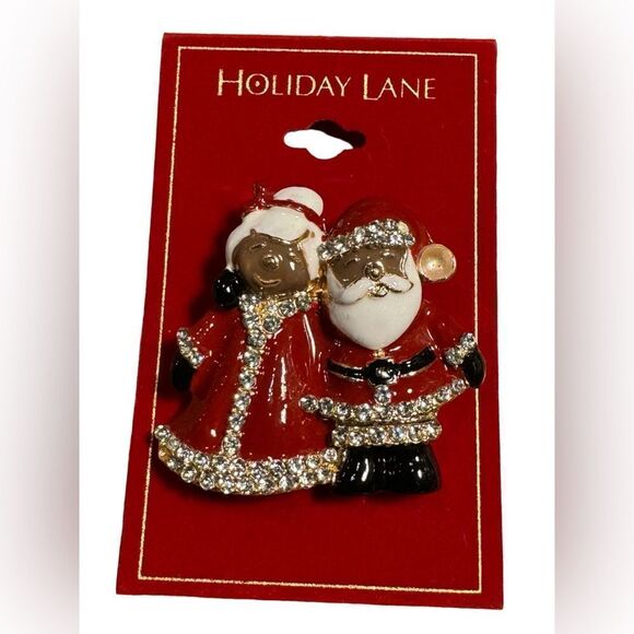 Holiday Lane Gold-Tone Pave & Imitation Pearl Mr. & Mrs. Santa Claus Pin - Picture 2 of 4